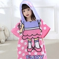 Pink fairy hooded cotton towel bathrobe for kids with cute cartoon girl and dot pattern - Pink Fairy