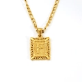 Golden Figaro chain necklace with vintage rectangle letter F pendant for women - Letter F (SP598G-F)