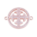 Rose gold circular pendant with cross design and zircon pave for jewelry making - Rose Gold Cross within Round (L0427-C)