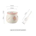 Pot à saindoux en céramique avec couvercle et cuillère, motif fleurs roses et texte - Prunier rouge (1200ml) / Avec cuillère