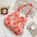 Detail of Korean floral hobo bag with red and pink print on a soft fabric surface - Summer Floral Single Strap