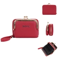 Baellerry bright red lychee leather mini wallet with wristlet and multi-card slots - Red