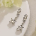 Star-shaped drop earrings in silver finish with cubic zirconia on white ceramic plate - Star/44464 / Silver