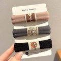 3-piece set of high elasticity hair ties in pink, grey and black with bear smile patch - 3 Pieces Set / Mixed Pack (Approx 6cm)