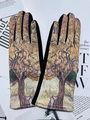 Winter faux suede gloves with vintage Van Gogh style oil painting print and black panels - One Size / Pattern 6 (Autumn Landscape)
