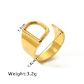 18k gold plated stainless steel open ring featuring a polished letter D geometric design - Letter D