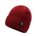 Winter ribbed knit beanie in deep red with side brand label for men and women - One Size / Red
