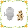 3D rabbit silicone mold for Easter candles with finished resin bunny and size dimensions - Thumbs Up Bunny / White