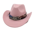 Pink western cowboy hat featuring a leather band with USA eagle metal emblem detail - Pink