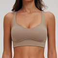 Mouwloze latte bruine yoga bh met brede bandjes en U-hals voor fitness en training - S / Kameelbruin