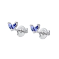Minimalist S925 sterling silver stud earrings with blue marquise cut zircon leaves - Blue Silver