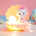 Luce notturna a conchiglia con gattino bianco e sfera luminosa a luce calda - Stile Luce della Conchiglia del Gatto Rosa (991-9) / A manovella / Rosa