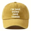 Senfgelbe Baseballkappe aus gewaschenem Canvas mit I'M DAVE DOING DAVE THINGS Logo - Einheitsgröße / Gelb