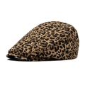 Women's vintage cotton newsboy cap with bold leopard print pattern in brown and black - M (56-58cm) / Coffee