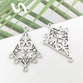 Silver hollow rhombus earring connectors with intricate patterns for DIY jewelry making - Hollow Rhombus 27x39mm