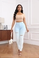 High-waist ripped jeans in light blue gradient with slim fit and distressed details - XL / Light Blue