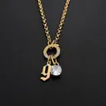 Collier élégant en acier inoxydable plaqué or 14K avec lettre g et pendentif en cristal - Lettre G