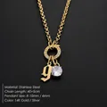 Elegant 14K gold plated stainless steel necklace with letter g charm and crystal pendant - Letter G