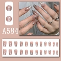 Pink cat eye press-on nails with silver wave design and long coffin shape, style A584 - Pink Cat Eye Ripple (A584)