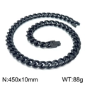 Black stainless steel Cuban chain necklace, 10mm width, 450mm length, 88g hiphop style - 450mm x 10mm (KN225359-Z)