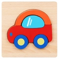 Wooden 3D car puzzle for toddlers featuring a colorful car design on a timber base - 3D Jigsaw-Little Car (JM立体-小汽车)