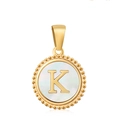 18K gold plated necklace featuring a round white mother of pearl pendant with letter K - Letter K