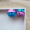 Two-tone 4cm metal bells in blue and pink-purple with star cutouts for DIY keychains - Purple Blue