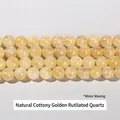 Natural gold rutilated quartz round beads with internal golden needle-like inclusions - Natural Cotton-like Golden Rutilated Quartz (lightly Roasted And Waxed) / 4mm approx 90pcs