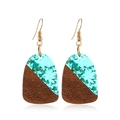 Vintage geometric resin and wood earrings with gold foil accents and metal hooks - Teal Gold Foil Wood Patchwork