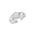 Original S925 silver open ring with hollow branch design and round white stone inlay - Adjustable Open / Platinum Color With White Agate
