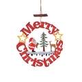 Decorazione natalizia tonda in legno con Babbo Natale e renna su sfondo bianco - Babbo Natale