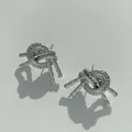 Silver woven knot earrings with detailed twisted texture, sized 29mm by 19mm - Knot Rope Texture Silver (D2820)