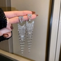 Luxury silver U-shaped tassel earrings with sparkling cubic zirconia and pearl finish - Silver Rhinestone Tassel Style 3 (Silver Earring Post)
