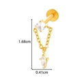 F136 titanium gold chain cartilage earring with cubic zirconia studs and dimensions - Chain with Rhombus Zirconia Charm (T2536-7# Gold)