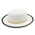 Cappello di paglia bianco con catena dorata e bordo nero per protezione solare - M (56-58cm) / Bianco