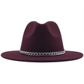 Classic burgundy wool fedora hat with a stylish silver metal link chain band detail - Burgundy