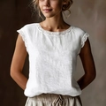 Minimalist white sleeveless chenille blouse with lace embroidery and crinkle texture - S / White