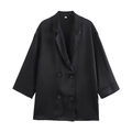Vue détaillée du blazer noir à double boutonnage avec tissu texturé et fini satiné - S / Blazers / Noir