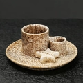 Minimalist beige speckled ceramic candle holder set with tray and star accessory - Kiln-turned Cream