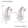 Polished silver-tone titanium steel teardrop stud earrings with white oil drip accents - F145-Steel White Enamel Water Drop Earrings