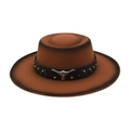 Cappello fedora in feltro marrone stile tibetano con testa di toro e borchie - Cachi