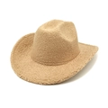 Chapeau de cowboy en polaire peluche camel avec large bord et style jazz chic - M (56-58cm) / Kaki