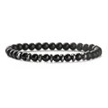 Bracciale elastico con perline di onice nero opaco e accenti di ematite lucida per uomo - 6 mm / Nero Opaco + Pietra Lucida
