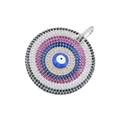 Macro view of iced-out evil eye heart pendant with multi-color micro-paved crystals - VD1422 Silver Multi-color