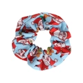 Detail of Christmas scrunchie with Santa Claus, pine needles and gift box prints - Light Blue