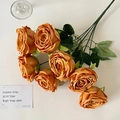 Retro orange 7-head silk roses bouquet for home decor and wedding flower arrangements - Brown