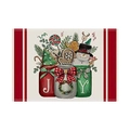 Linen Christmas placemat featuring JOY mason jars with Santa and snowman illustrations - JOY Letter / Waterproof Linen