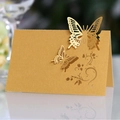 Champagne gold laser-cut butterfly place card with elegant floral vines for weddings - Gold