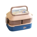 Double-layer rabbit bento box with handle in beige, brown and blue plastic - Large / Blue