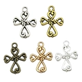 Vijf metalen kruishangers in zilver, goud, brons en roségoud voor DIY-sieraden - Gesplitst Kruis 19x14mm